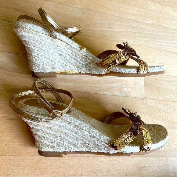 Rafe New York Gold Sequin Butterfly Wedge Sandal - Picture 3 of 9